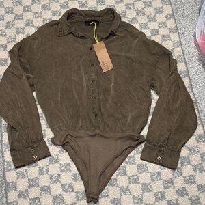 Free Market Brown button up Long Sleeve Bodysuit